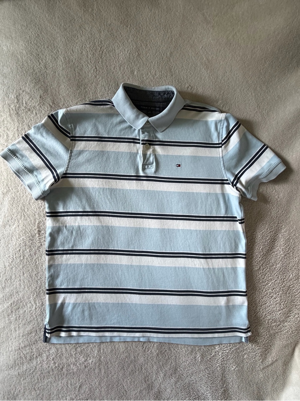 Tommy Hilfiger Light Blue, White & Navy Striped Polo